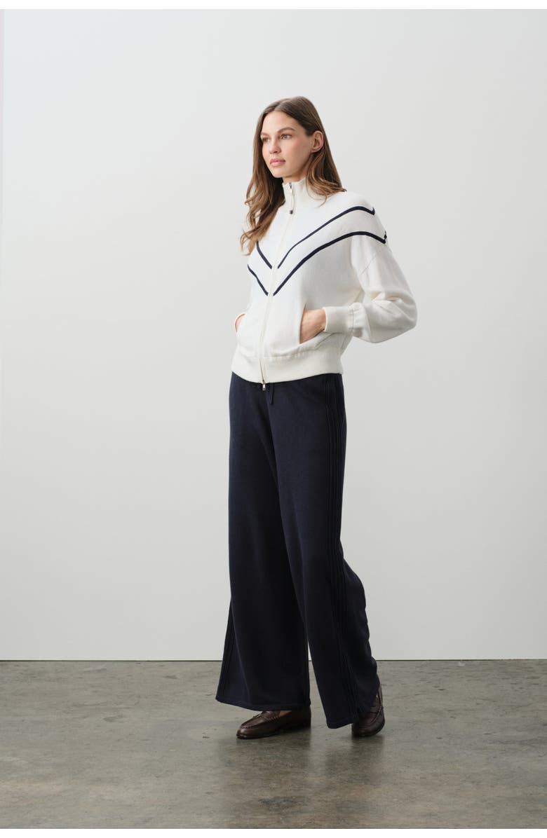 NAKED CASHMERE Magda Cotton Cashmere Track Jacket, Alternate, color, Ecru/Navy
