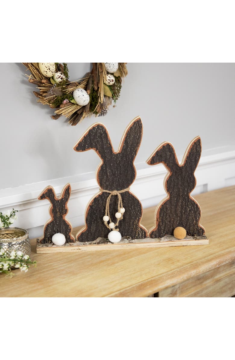 Northlight Rabbit Trio Wooden Tree Bark Easter Decoration - 15.75", Alternate, color, Brown