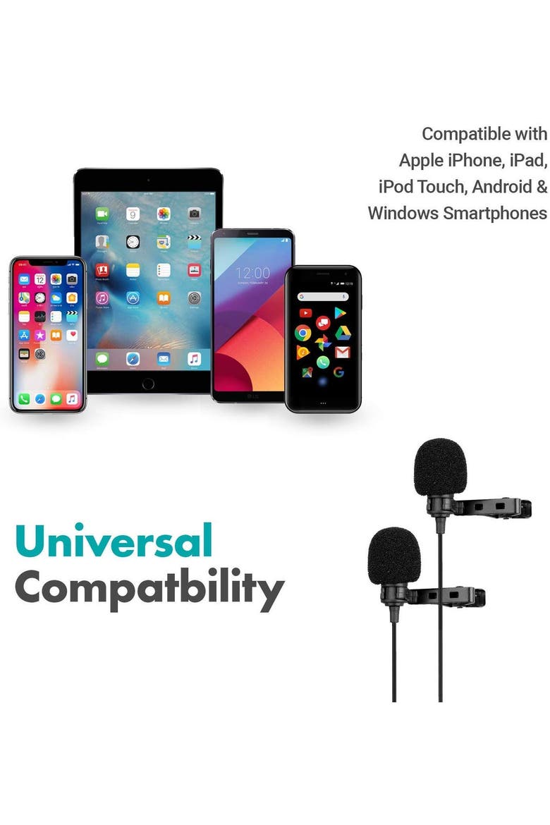 Executive Lavalier Clip-on Interview Microphone with Secondary Mic & Headphone Monitoring Input for Smartphones/Tablets, Alternate, color, Black
