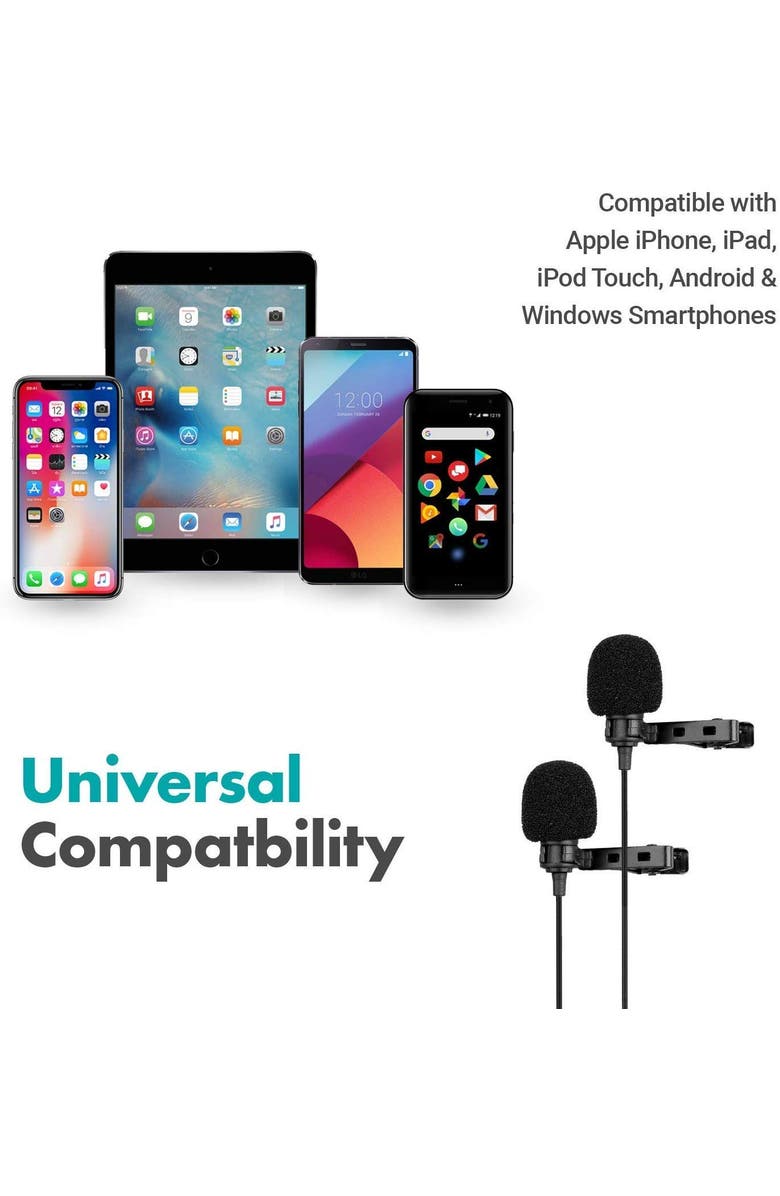 MOVO Executive Lavalier Clip-on Interview Microphone with Secondary Mic & Headphone Monitoring Input for Smartphones/Tablets, Alternate, color, Black