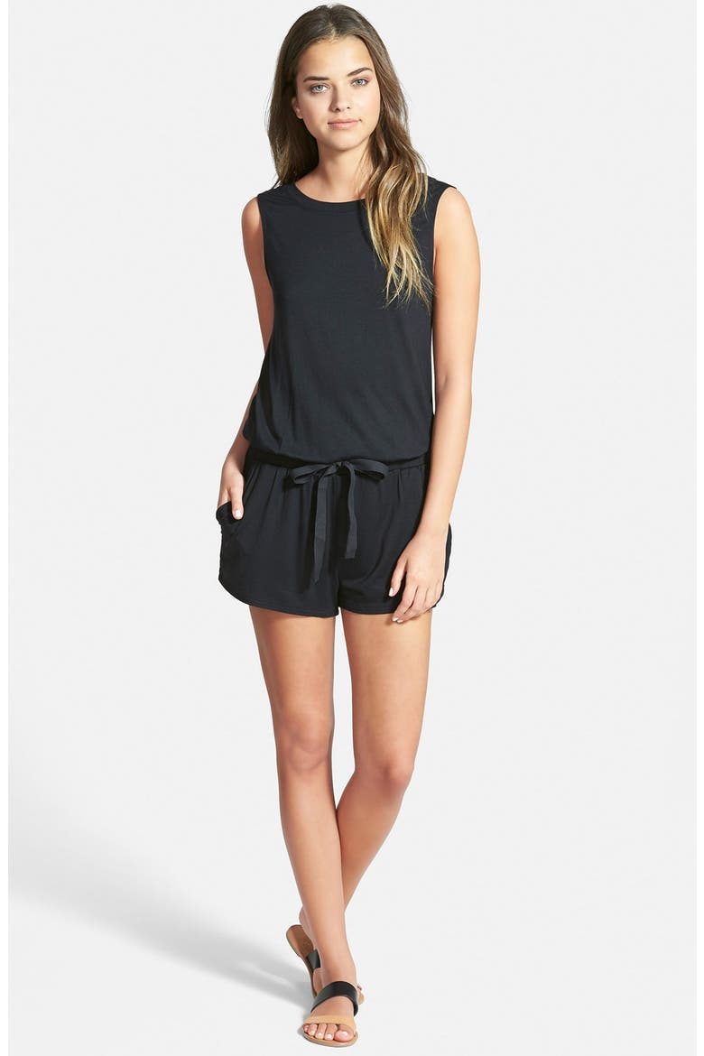 Sleeveless Knit Romper, Main, color, BLACK