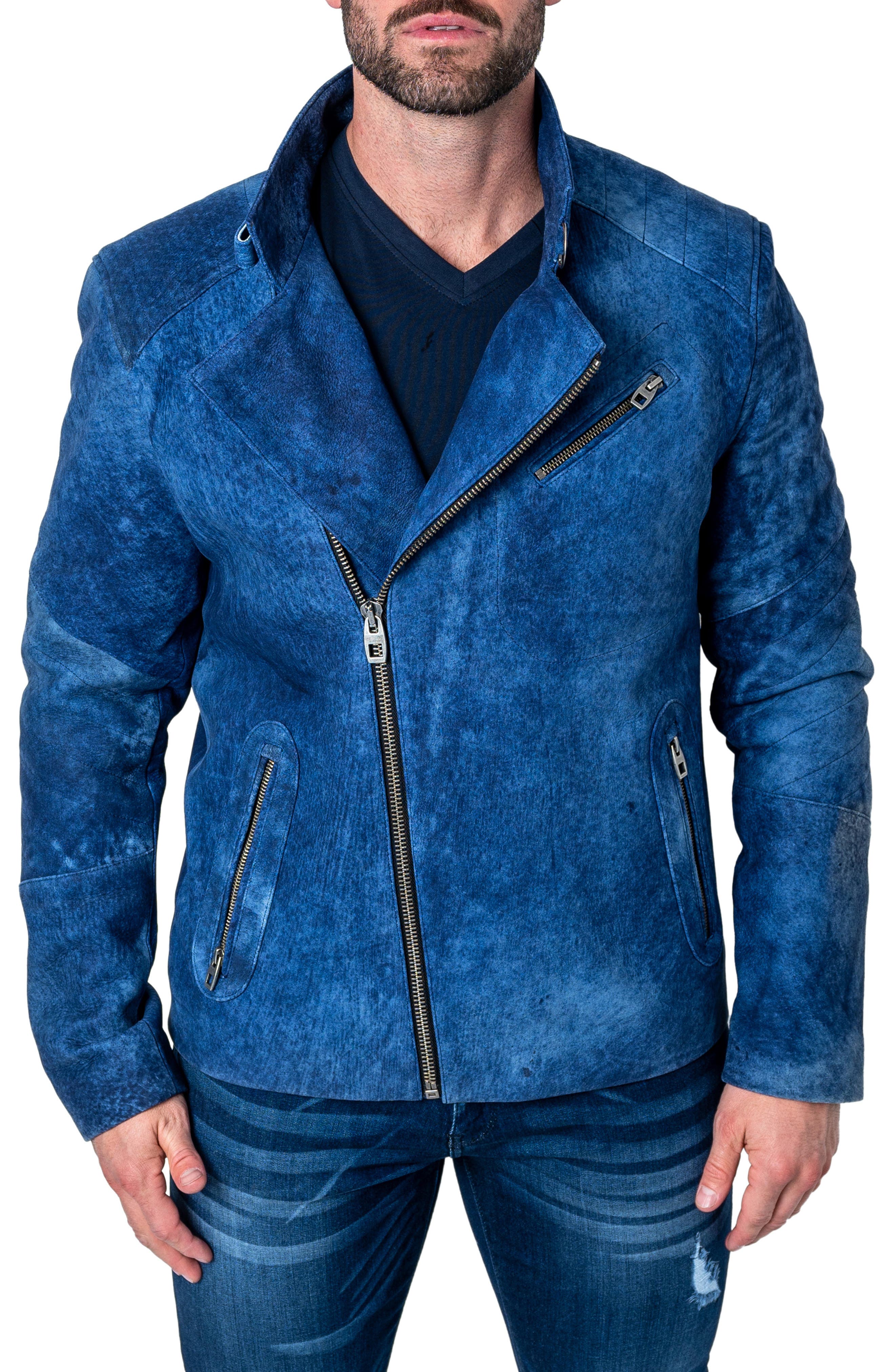 Maceoo Gene Blue Leather Jacket