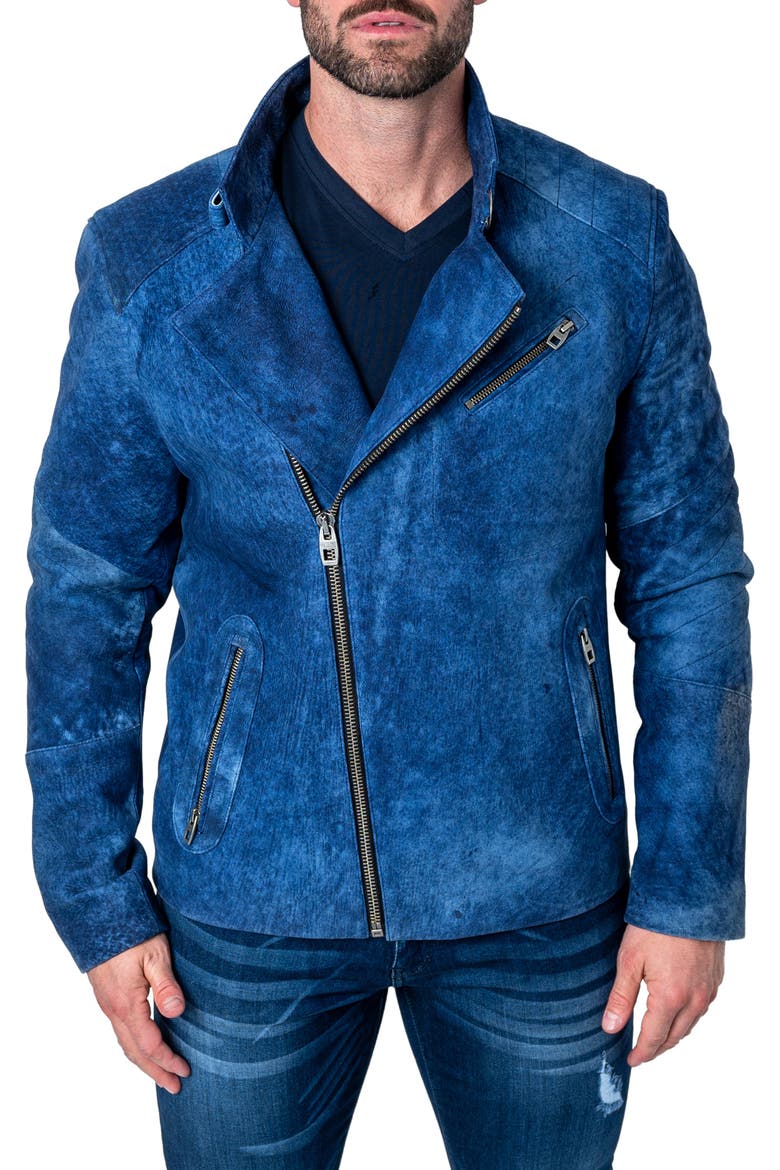 Gene Blue Leather Jacket, Main, color, BLUE