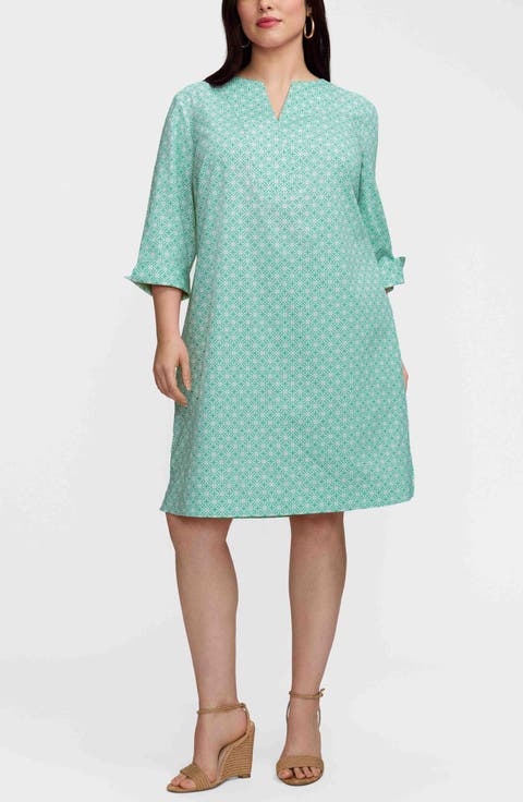 Vena Geo Lattice Print Cotton Shift Dress (Plus)