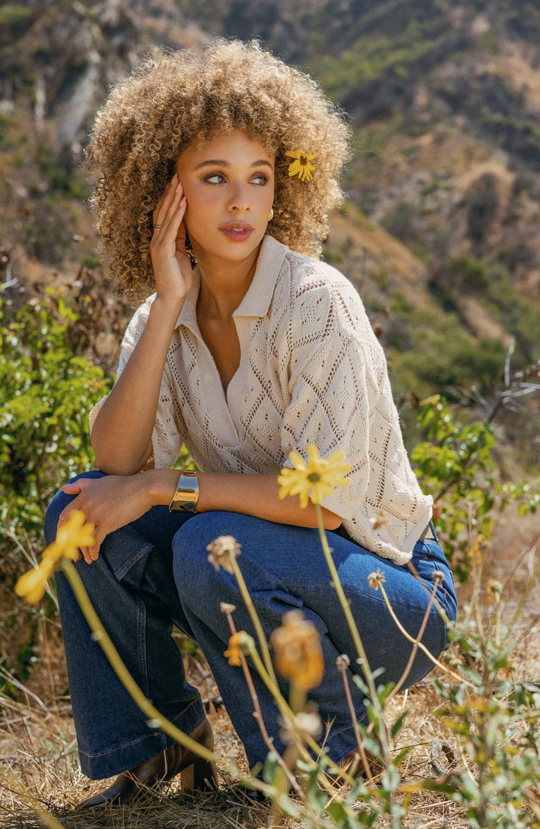 matty m. Jasmine Open Stitch Johnny Collar Sweater, Alternate, color, Natural