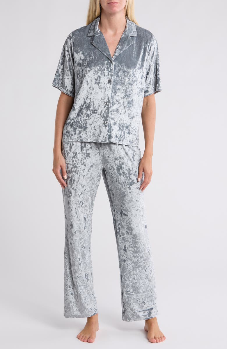 Nicole Miller Crushed Velvet Short Sleeve Top & Pants Pajamas, Main, color, 