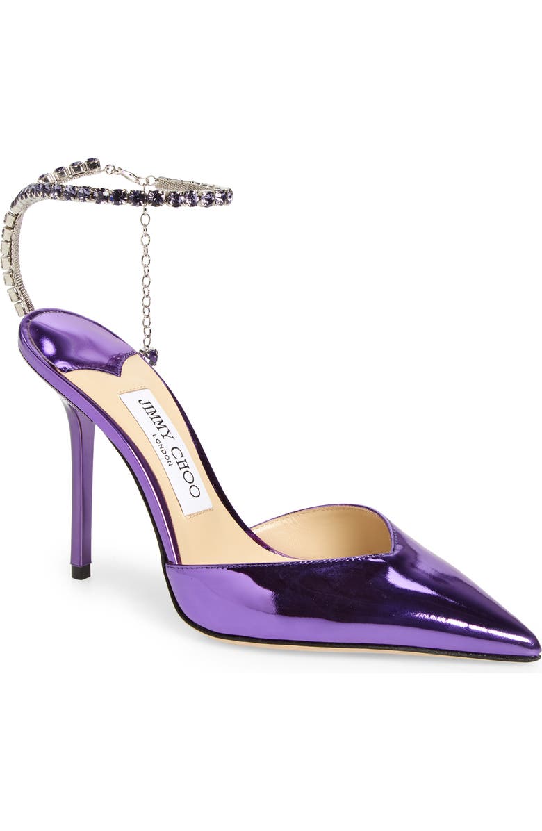 Jimmy Choo Saeda Crystal Ankle Strap Pointed Toe Pump, Main, color,