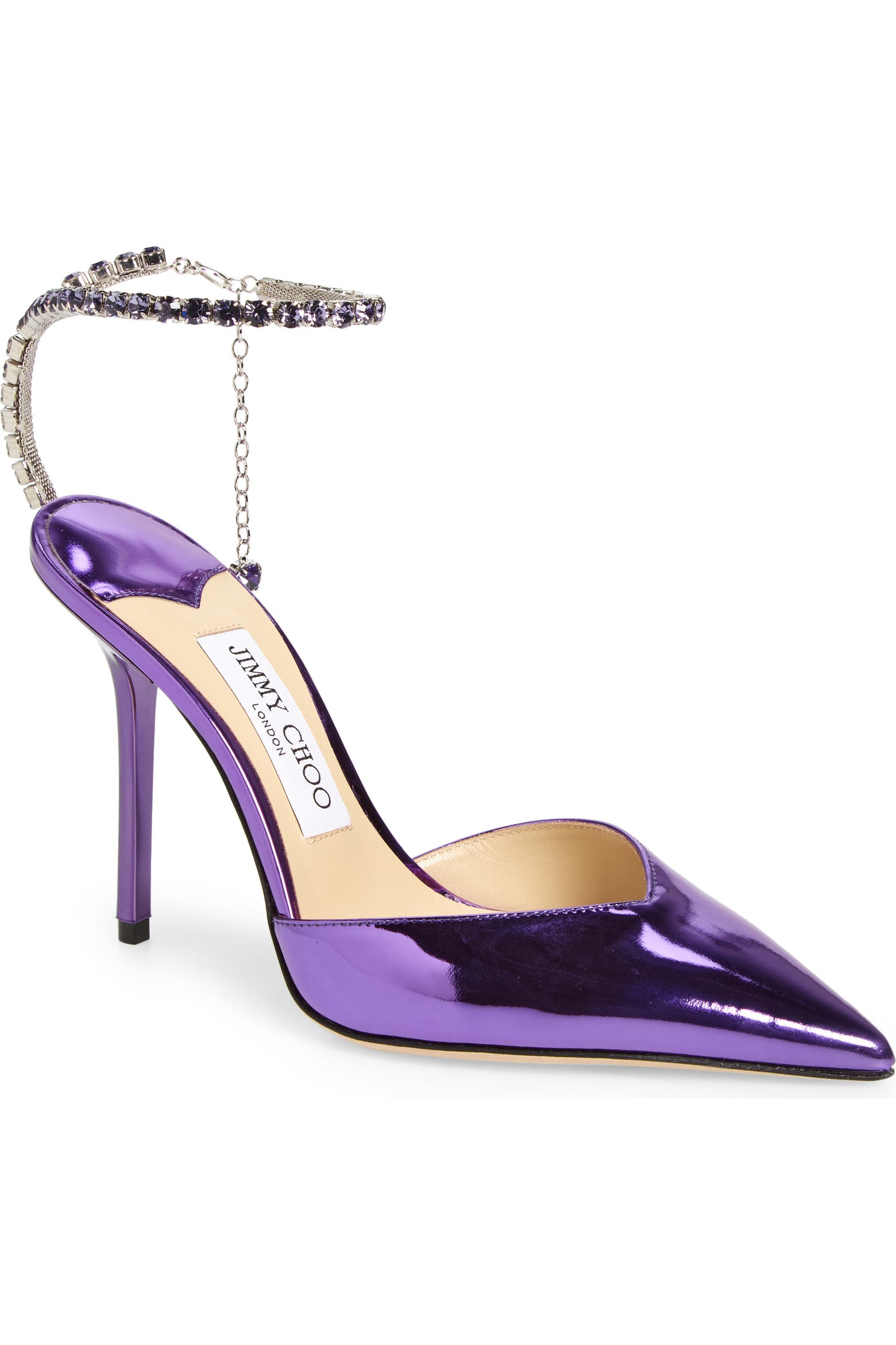 Crystal Toe Jimmy Choo Saeda Crystal Ankle Strap Pointed Toe Pump (Women) | Nordstrom