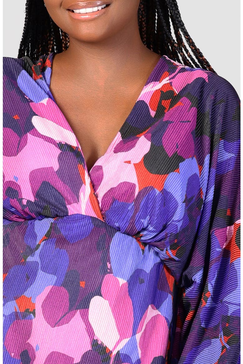 Print Long Sleeve Pleat Fit & Flare Dress, Alternate, color, PURPLE MULTI