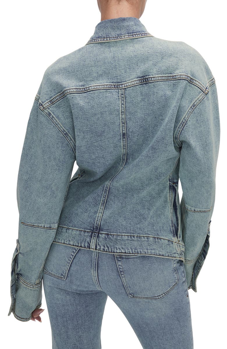 Good American Half-Snap Denim Trucker Jacket, Alternate, color, 