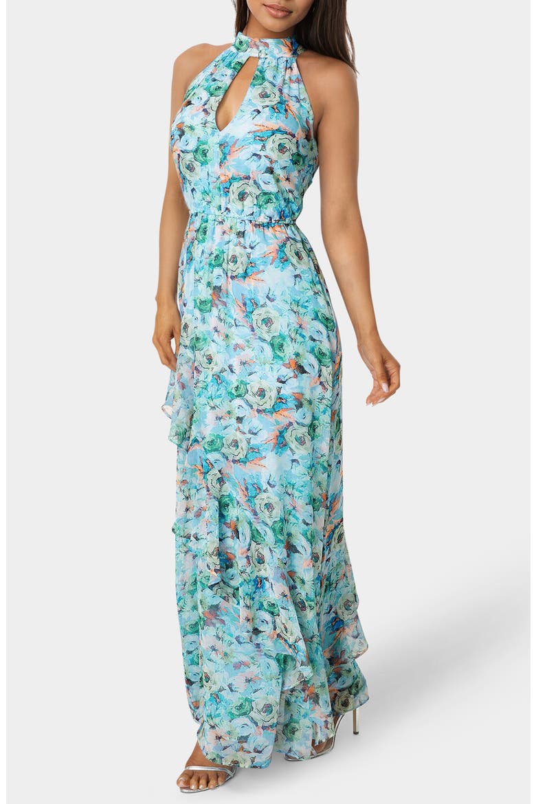 Chiffon Halter Maxi Dress, Alternate, color, BLUE FLORAL