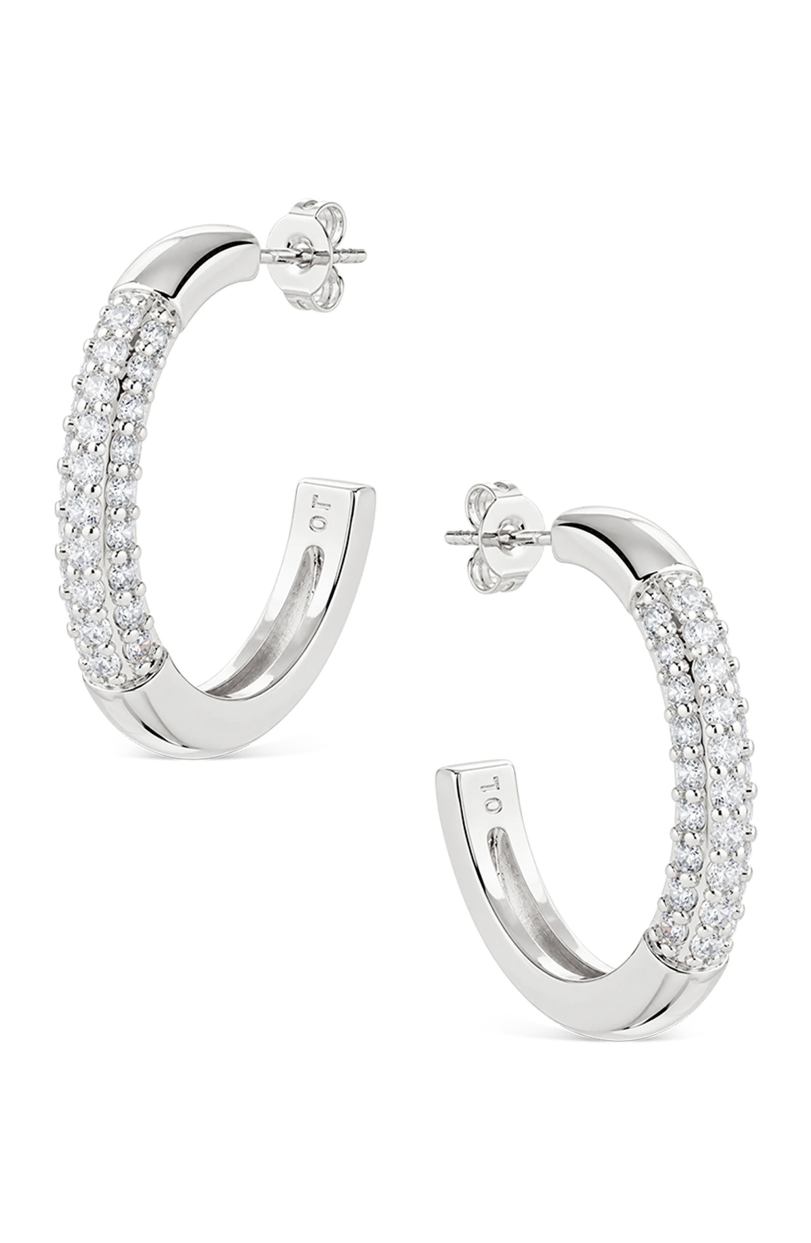 Half Pav9 Hoop Earrings