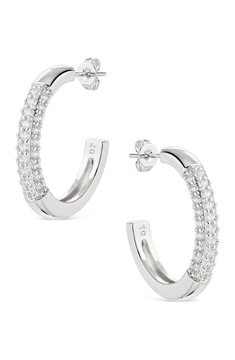 Half Pav9 Hoop Earrings
