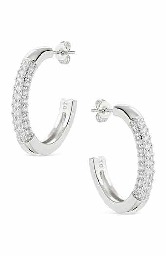 Half Pav9 Hoop Earrings