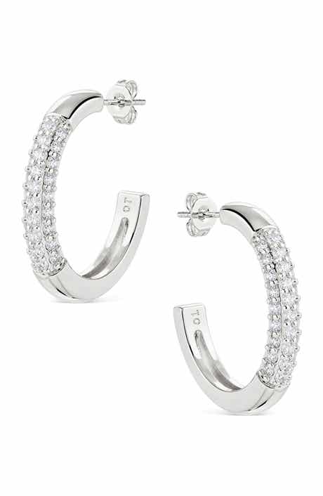 Half Pav9 Hoop Earrings