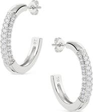 Sterling Forever Half Pav9 Hoop Earrings