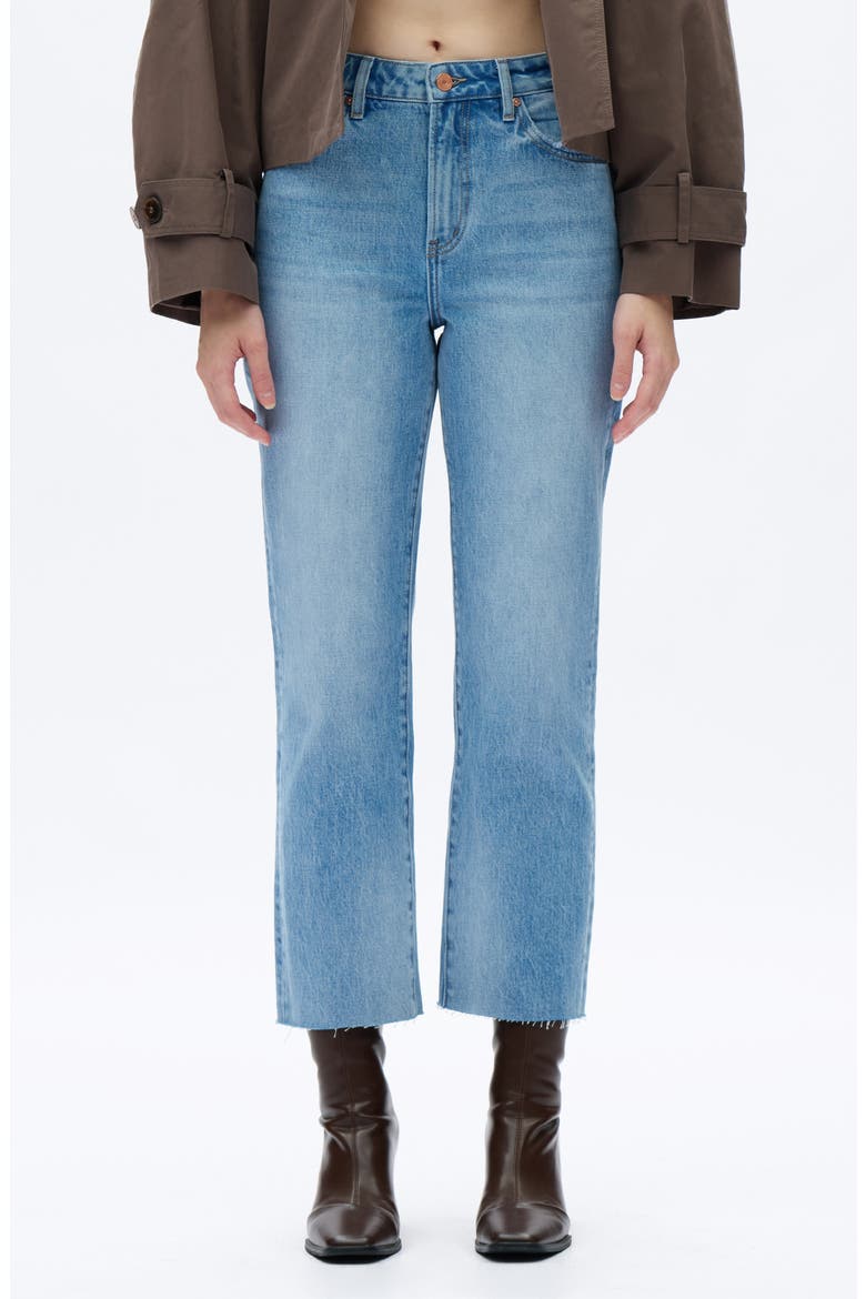 High Waist Raw Hem Ankle Straight Leg Jeans, Main, color, MEDIUM BLUE