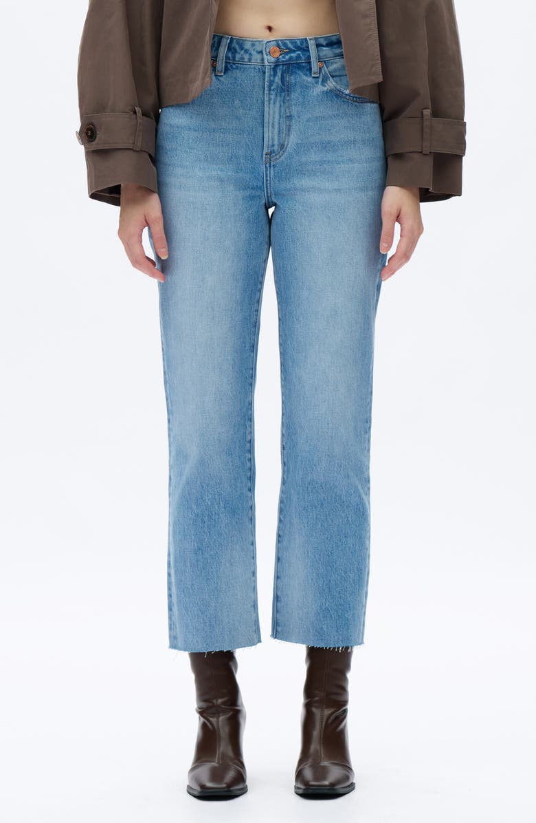 Bayeas High Waist Raw Hem Ankle Straight Leg Jeans, Main, color, Medium Blue