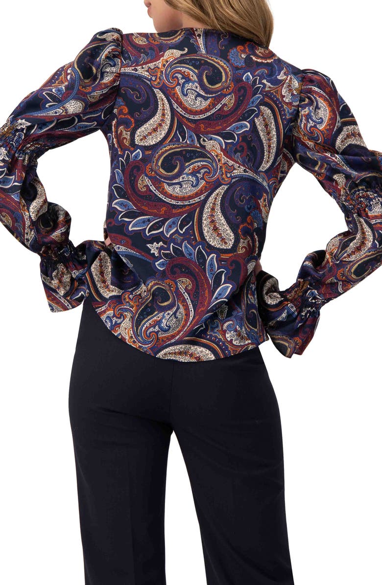 IVONNE V-Neck Printed Shirt With Smocked Sleeves, Alternate, color, Multi-Brown