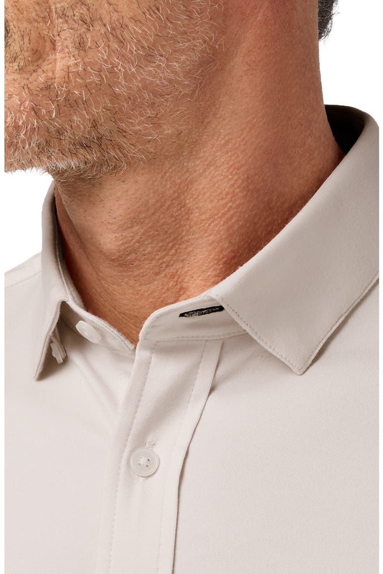 Newport Solid Tan Short Sleeve Knit Cotton Blend Button-Up Shirt, Alternate, color, OAT