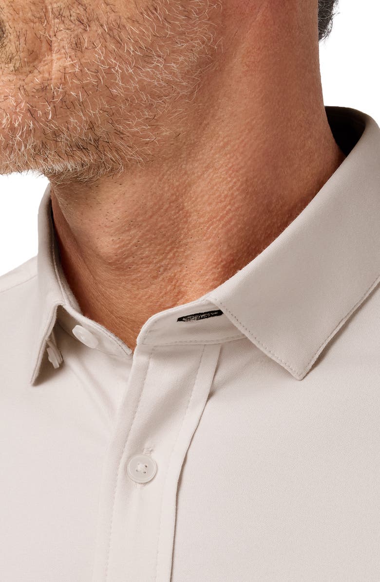 Mizzen+Main Newport Solid Tan Short Sleeve Knit Cotton Blend Button-Up Shirt, Alternate, color, Oat
