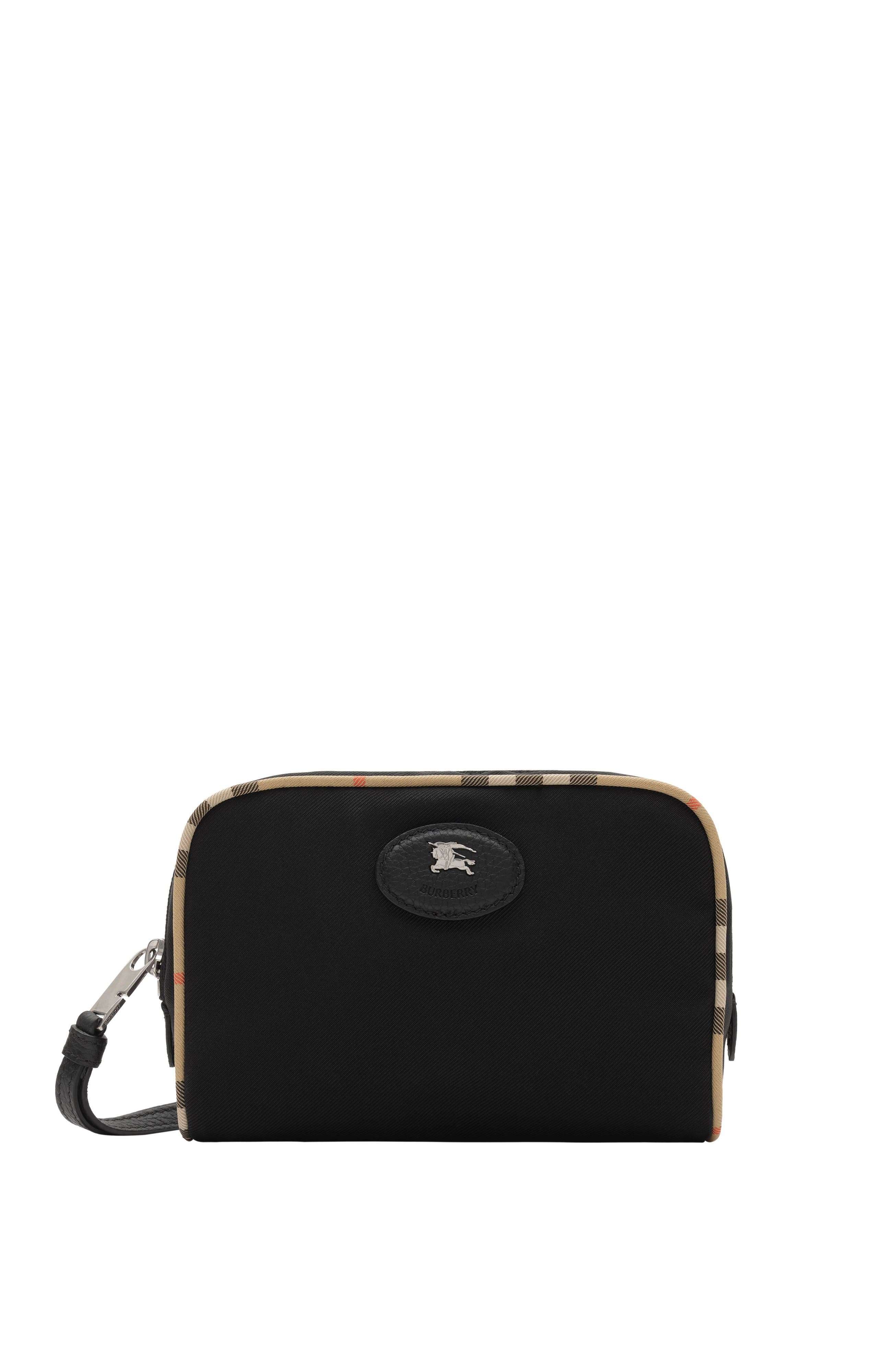 Burberry Small Check Piping Pouch, Main, color, Black