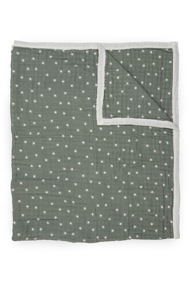 Organic Cotton Muslin Quilted Throw, Main, color, SAGE SUNS