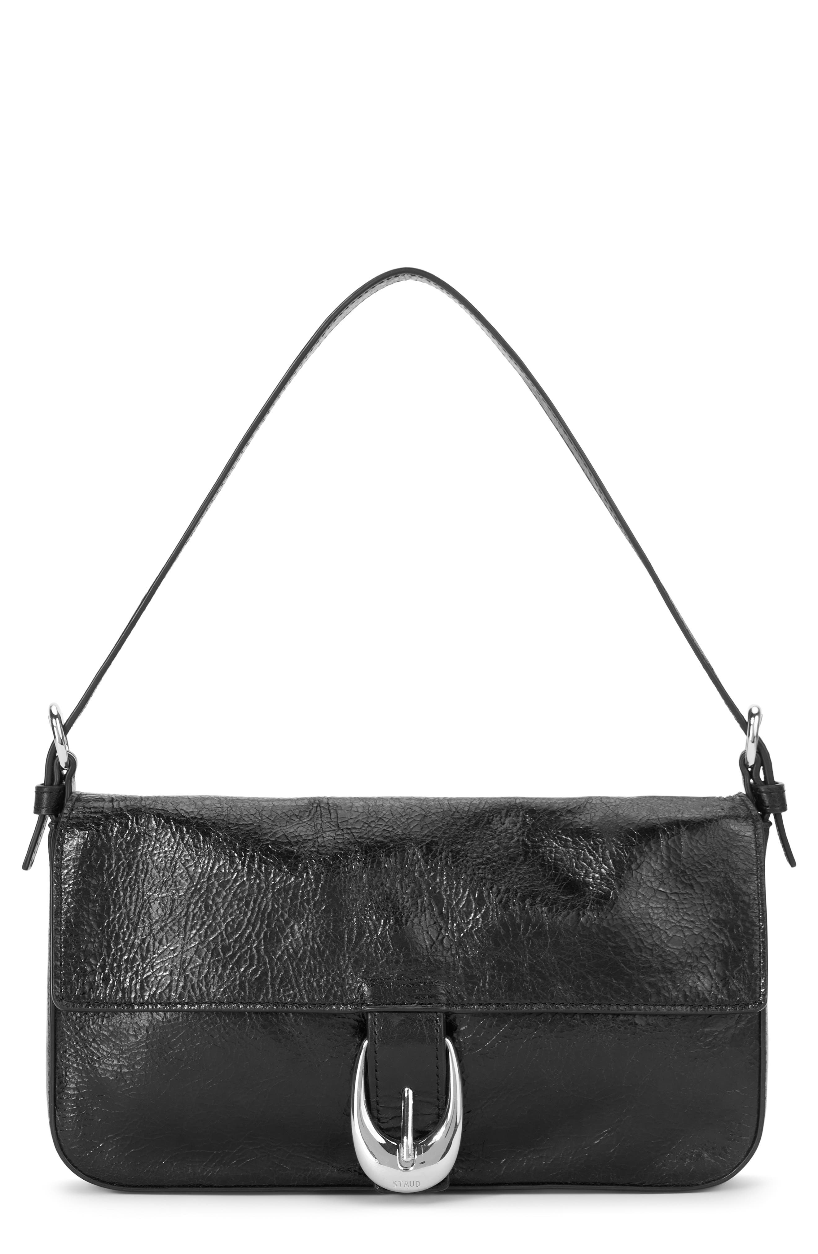 STAUD Harlow Leather Shoulder Bag, Main, color, Black