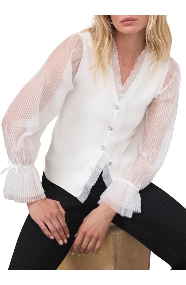 MINT VELVET Sheer Sleeve Cardigan, Alternate, color, Ivory