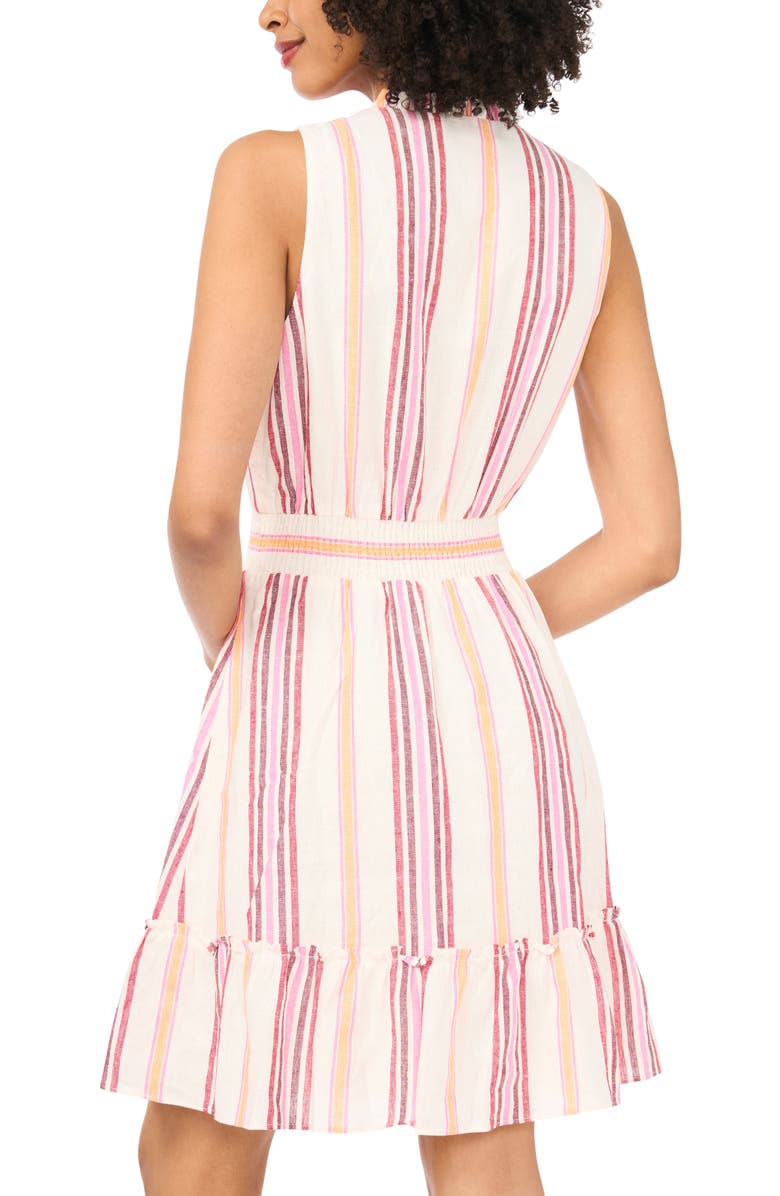 Vince Camuto Smocked Waist Ruffle Linen Blend Minidress, Alternate, color, Tangerine