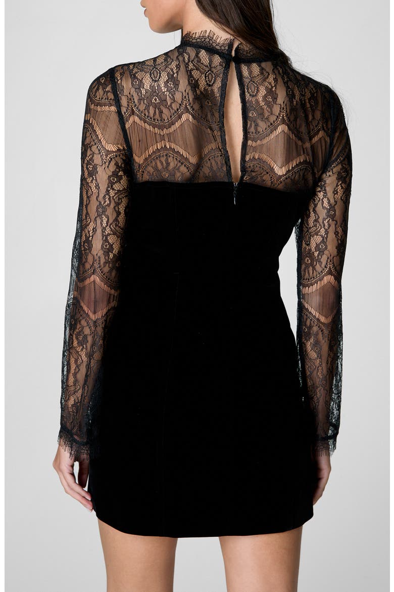 Long Sleeve Velvet & Lace Minidress, Alternate, color, BLACK
