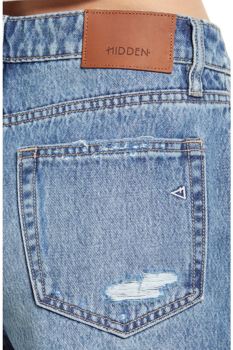 High Waist Distressed Cutoff Denim Shorts, Alternate, color, DARK WASH