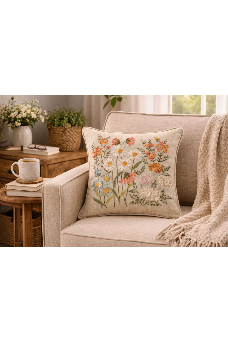 Daisy Garden Flowers Accent Throw Pillow 16" x 16", Alternate, color, Brown