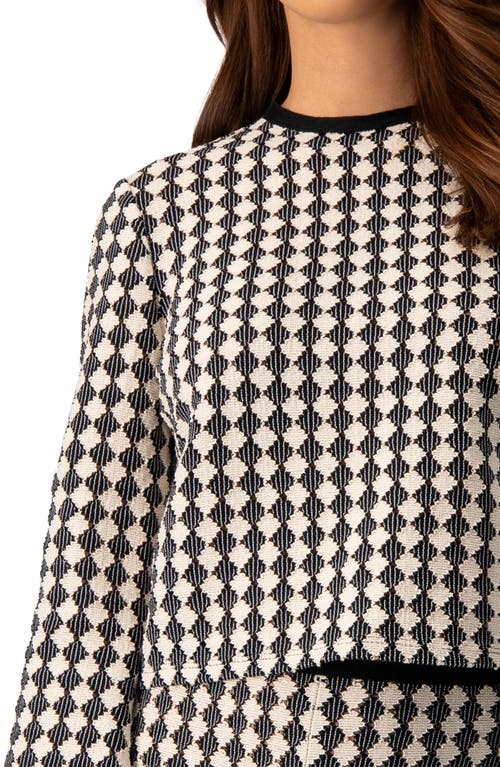 Ivonne Geometric Pattern Sheer Long Sleeve Top In Brown
