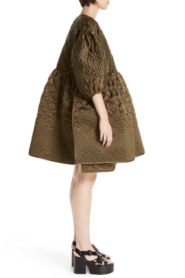 Amalie Quilted Silk Wrap Coat, Alternate, color, OLIVE