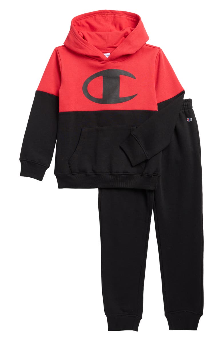 Champion Kids' Colorblock Fleece Hoodie & Joggers Set, Main, color, Black