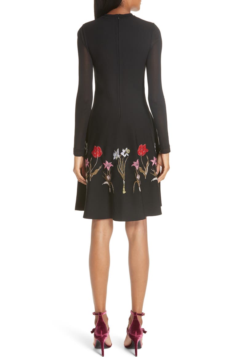 Sheer Sleeve Floral Hem Dress, Alternate, color, BLACK MULTI
