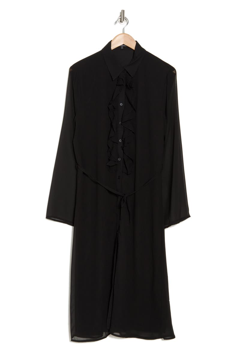 Yasmine Ruffle Shirtdress, Alternate, color, BLACK