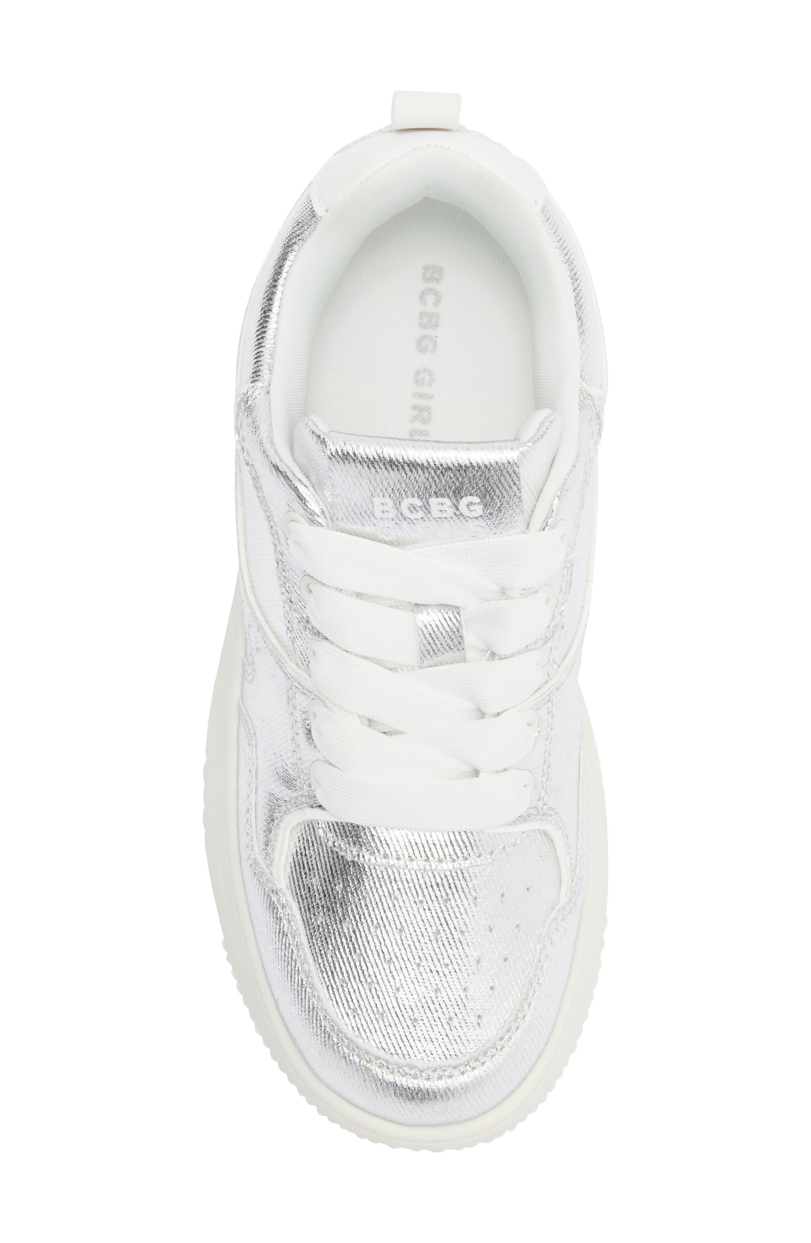 BCBG Girls Kids' Shiloh Metallic Sneaker, Alternate, color, Silver