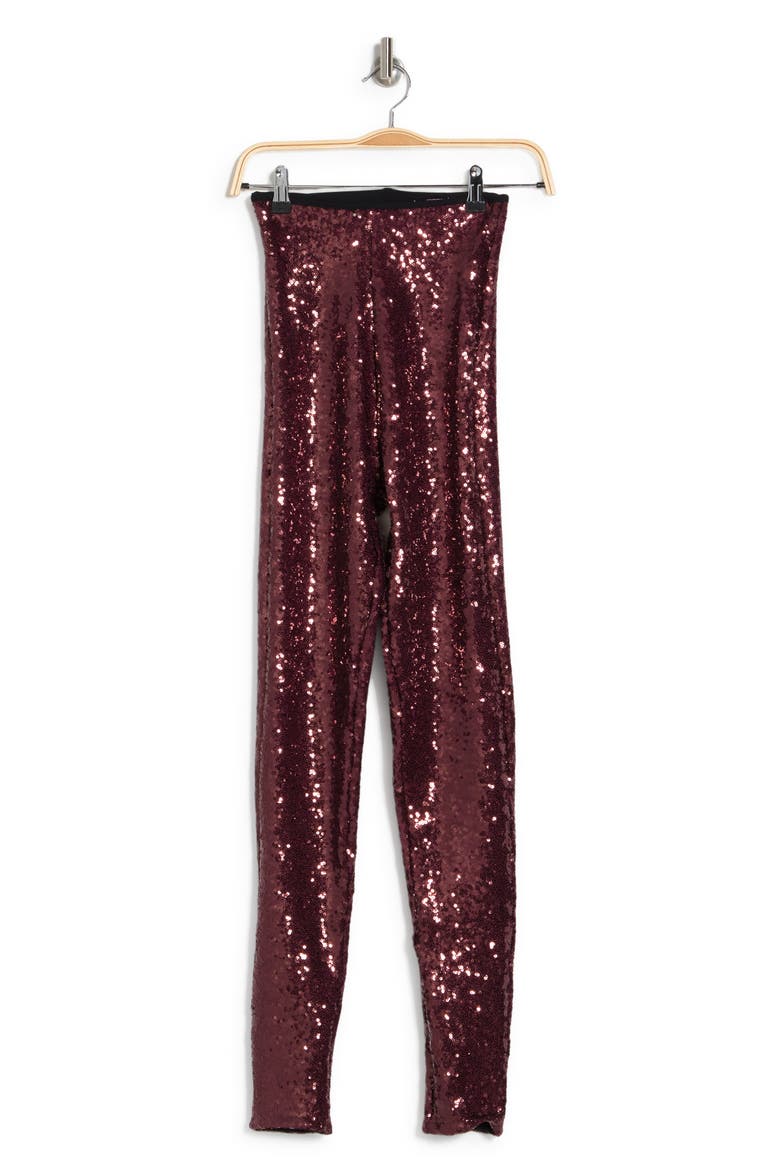 Sequin High Waist Leggings, Main, color, WINE