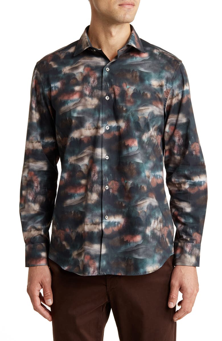 Bugatchi Shaped Fit Microprint Button-Up Shirt, Main, color,