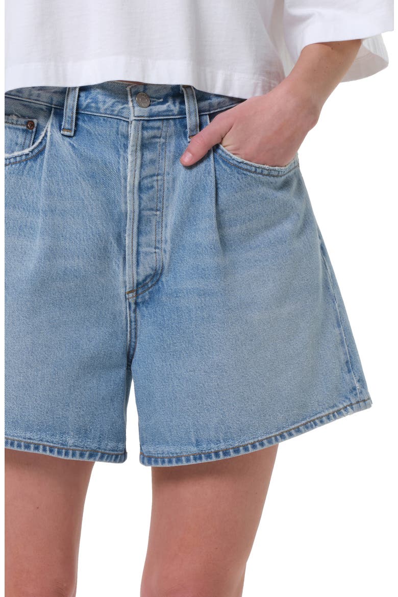 Rhoda Pleated High Waist A-Line Denim Shorts, Alternate, color, RAFT