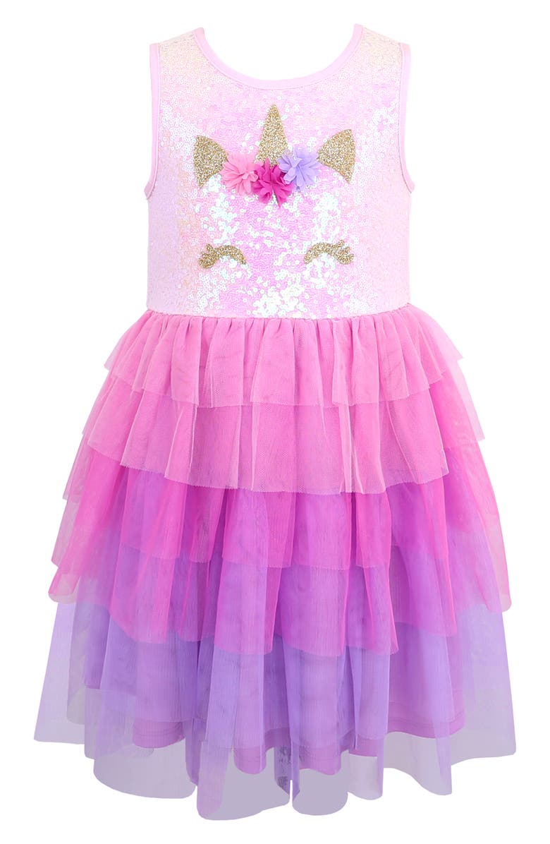 Zunie Kids' Sequin Unicorn Dress, Main, color, Pink/ Lilac