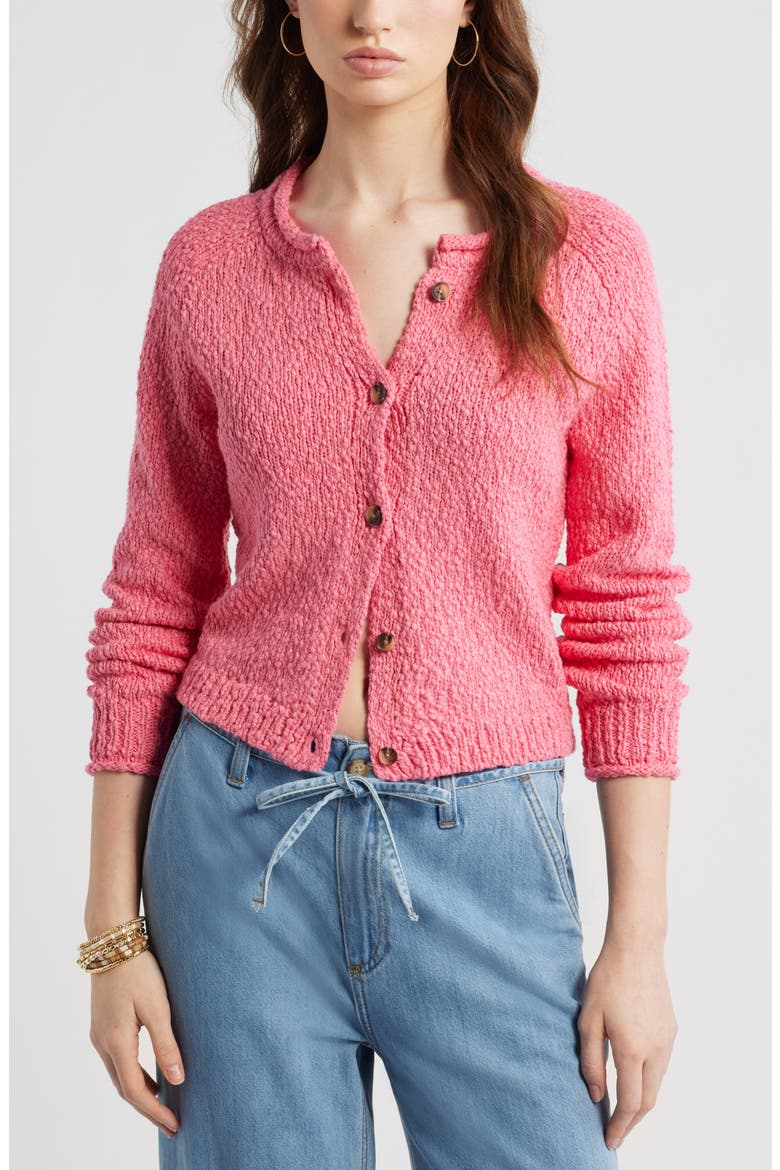 Fitted Textured Cotton Cardigan, Main, color, PINK LEMONADE
