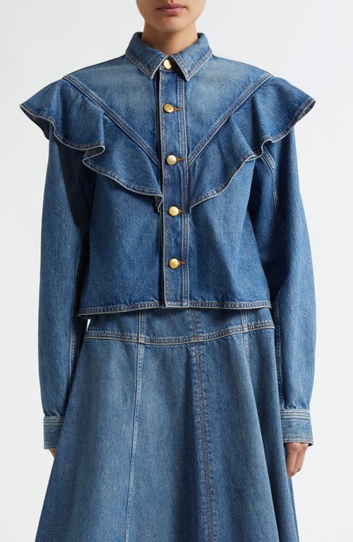 Ulla Johnson The Mathilde Ruffled Denim Shirt In Danube