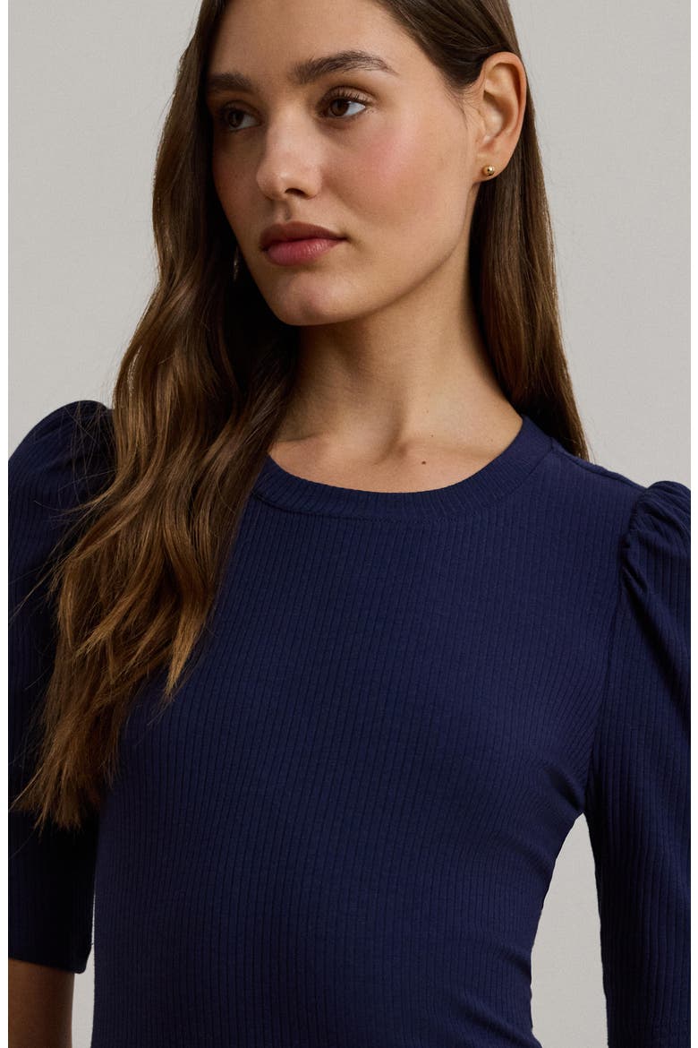 Puff Sleeve Rib Knit Top, Alternate, color, REFINED NAVY