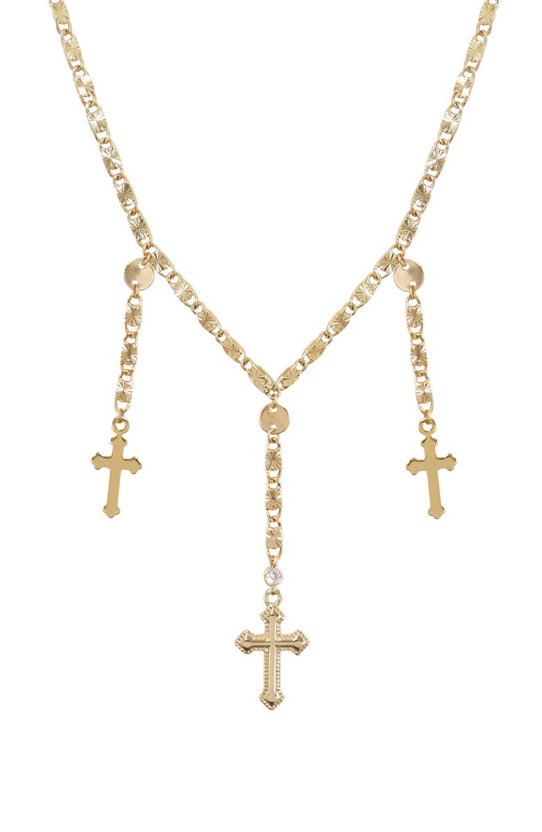 Ettika 18K Gold Plated Triple Cross Chain Necklace, Main, color, 