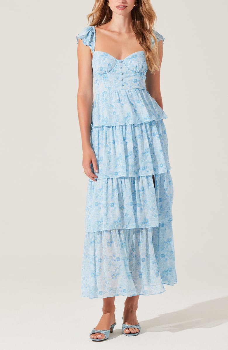 ASTR the Label Midsummer Floral Print Tiered Ruffle Dress, Alternate, color, Blue Floral