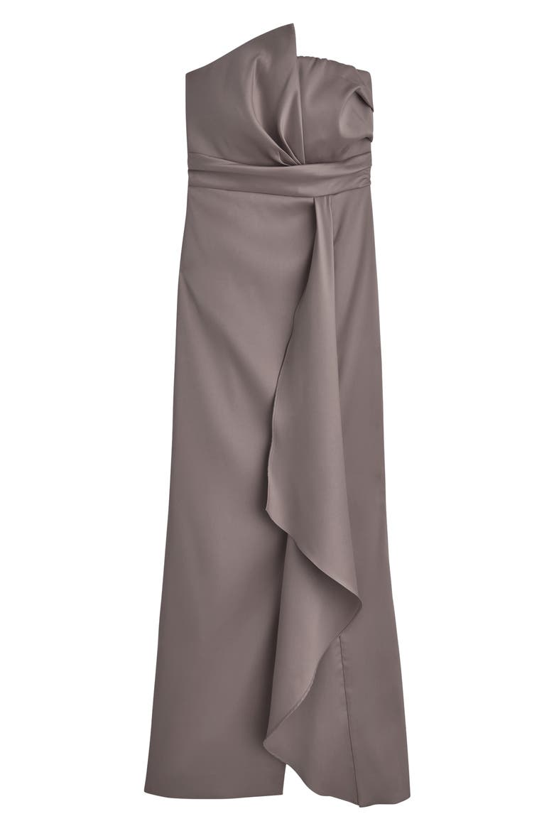 Asymmetric Strapless Satin Gown, Alternate, color, COBBLESTONE