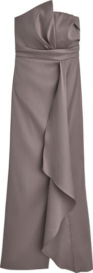 Asymmetric Strapless Satin Gown